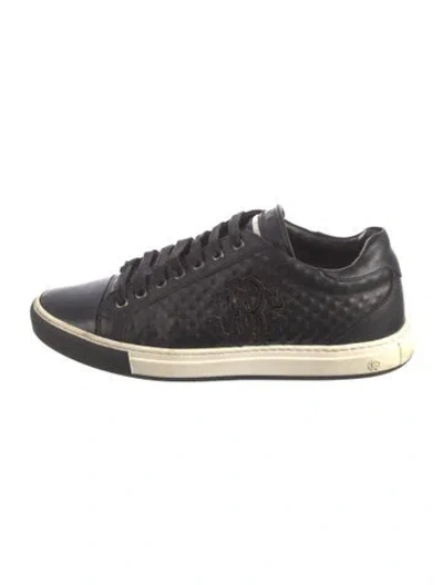 Pre-owned Roberto Cavalli Leather Patterned Sneakers In Black