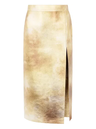 Roberto Cavalli Leather Pencil Skirt In Gold