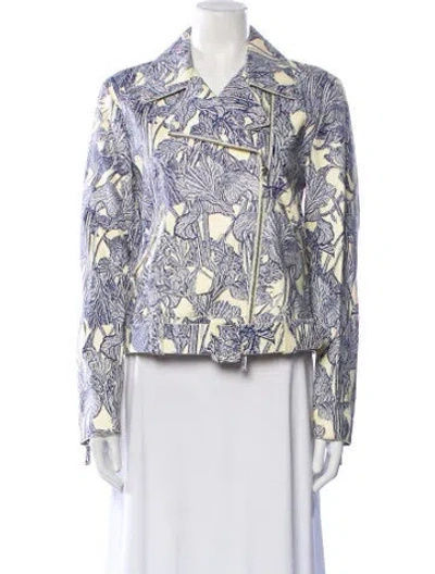 Pre-owned Roberto Cavalli Leather Printed Blazer In Blue