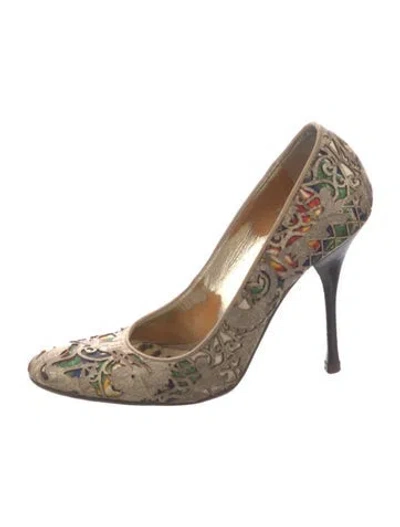 Pre-owned Roberto Cavalli Leather Printed Pumps In Brown/neutrals