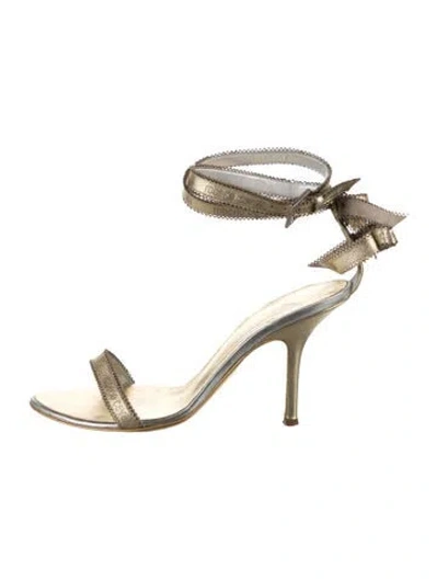 Pre-owned Roberto Cavalli Leather Printed Sandals In Gold