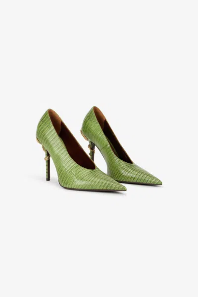 Roberto Cavalli Leather Pumps With Snake Detail In Green