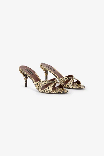 Roberto Cavalli Leather Sandals With Leopard Print In Brown