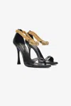 Roberto Cavalli Leather Sandals With Tiger Heads In Black