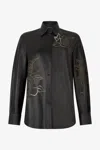 Roberto Cavalli Leather Shirt With Perforated Roses In Black