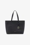 Roberto Cavalli Leather Shopper Bag With Rc Charm In Black