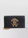 Roberto Cavalli Black Leather Shoulder Bag With Gold Emblem