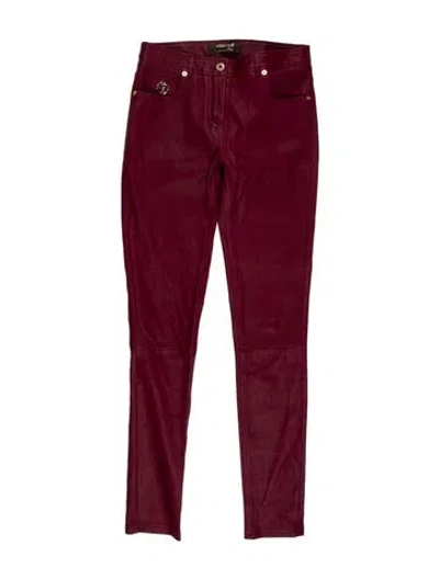 Pre-owned Roberto Cavalli Leather Skinny Leg Pants In Burgundy