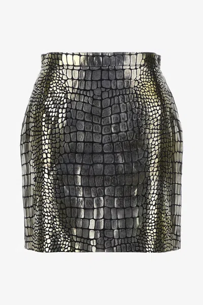 ROBERTO CAVALLI LEATHER SKIRT CROCO PRINT