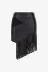Roberto Cavalli Asymmetric Fringed Leather Panel Skirt In Black