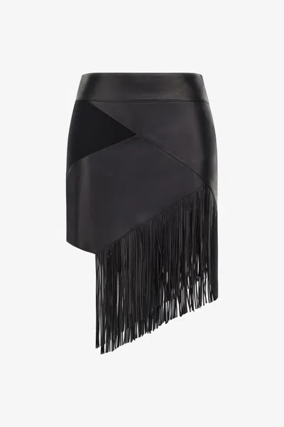 ROBERTO CAVALLI LEATHER SKIRT WITH FRINGES