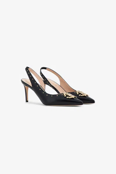 Roberto Cavalli Leather Slingbacks In Black