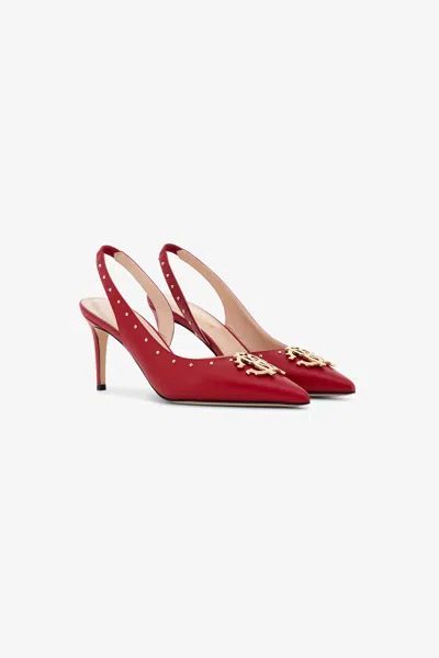Roberto Cavalli Leather Slingbacks In Red