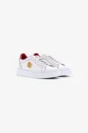 Roberto Cavalli Leather Sneakers With Gold Emblem In White/red
