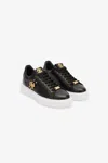 Roberto Cavalli Leather Sneakers With Golden Details In Black/gold