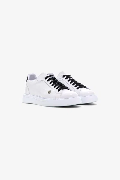 Roberto Cavalli Leather Trainers With Logo In White/black