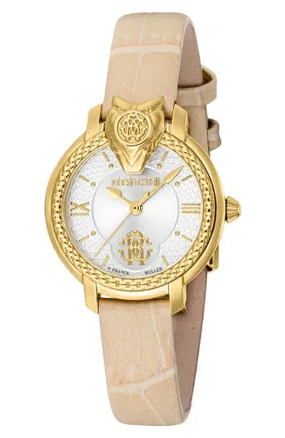 Roberto Cavalli By Franck Muller Leather Strap Watch, 30mm In Beige