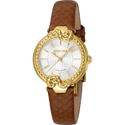 Roberto Cavalli By Franck Muller Leather Strap Watch, 30mm In Brown