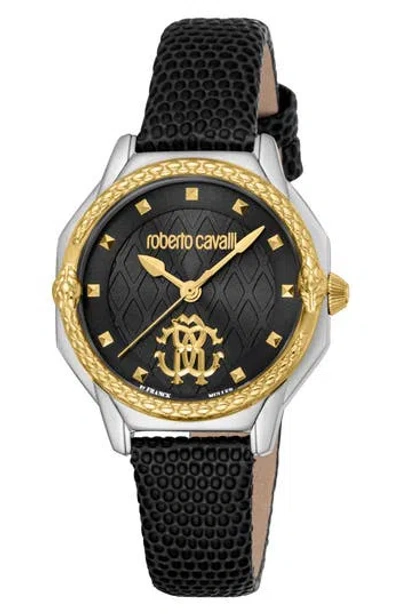 Roberto Cavalli By Franck Muller Leather Strap Watch, 32mm In Black