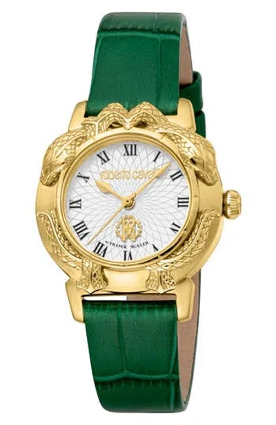 Roberto Cavalli By Franck Muller Leather Strap Watch, 32mm In Green