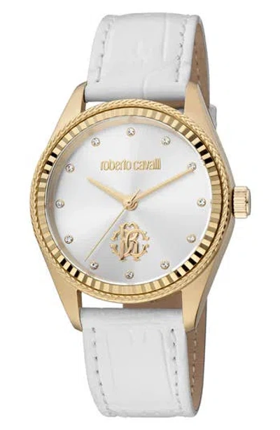 Roberto Cavalli Leather Strap Watch, 39mm In White