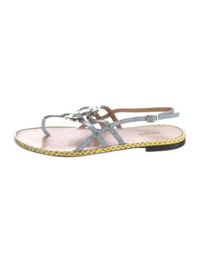 Pre-owned Roberto Cavalli Leather Studded Accents Slingback Sandals In Blue