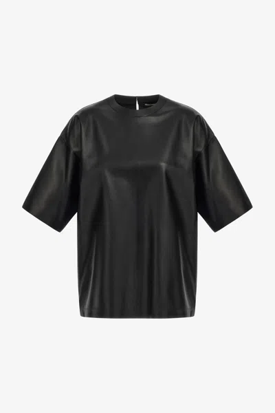 Roberto Cavalli Leather T-shirt In Black