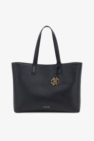 Roberto Cavalli Leather Tote Bag In Black
