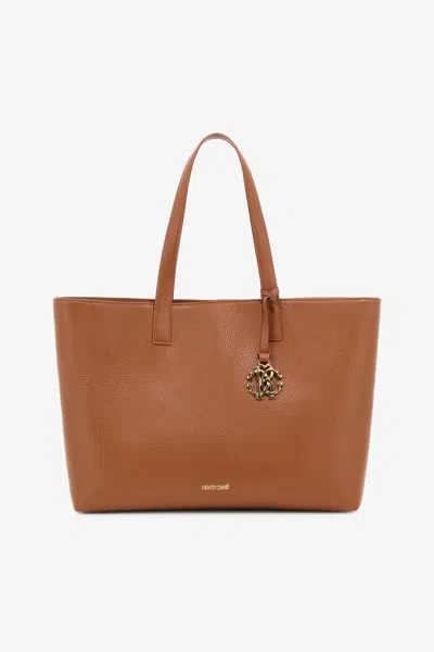Roberto Cavalli Leather Tote Bag In Brown