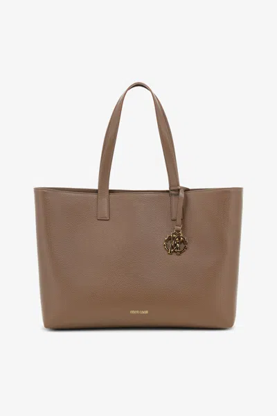 Roberto Cavalli Leather Tote Bag In Dark Brown