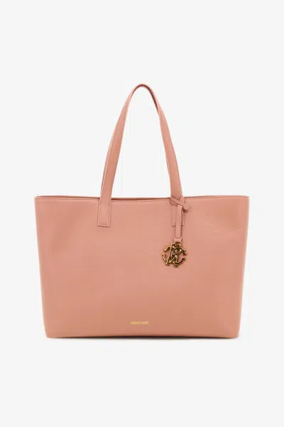 Roberto Cavalli Leather Tote Bag In Pink