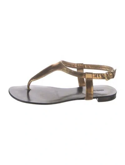 Pre-owned Roberto Cavalli Leather T-strap Sandals In Metallic