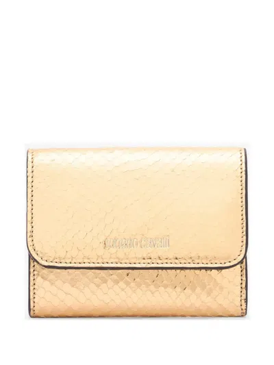 Roberto Cavalli Leather Wallet In Gold