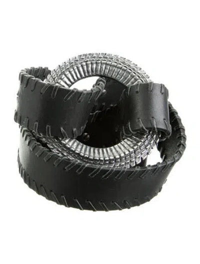 Pre-owned Roberto Cavalli Leather Whipstitch Trim Waist Belt In Black