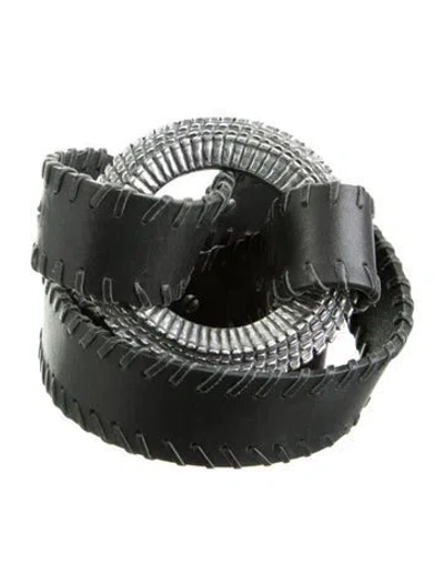 Pre-owned Roberto Cavalli Leather Whipstitch Trim Waist Belt In Black