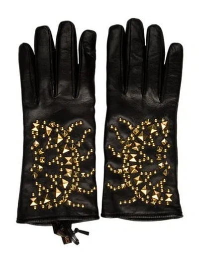 Pre-owned Roberto Cavalli Leather Winter Gloves W/ Tags In Black