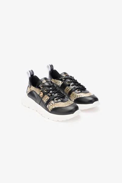 Roberto Cavalli Leopard Print Leather Sneakers In Black