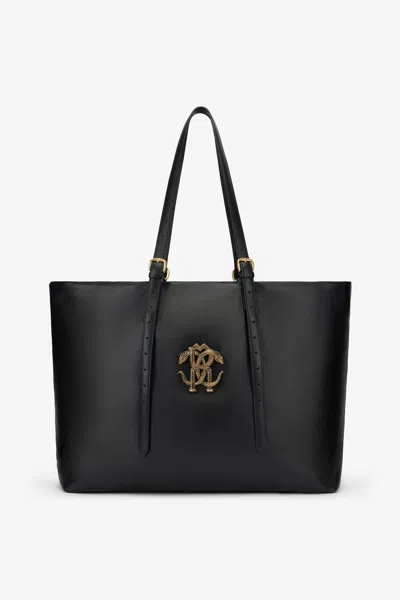Roberto Cavalli Leather Bag With Logo In Black