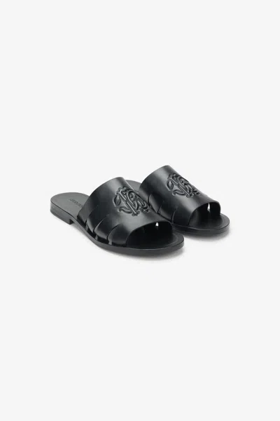 Roberto Cavalli Ledersandale Mit Geprägtem Logodetail In Black