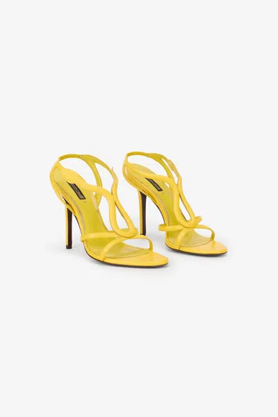 Roberto Cavalli Leather Sandals With Snake Detail In Yellow