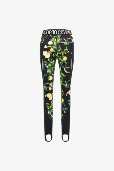 Roberto Cavalli Leggings Lemon Print In Black