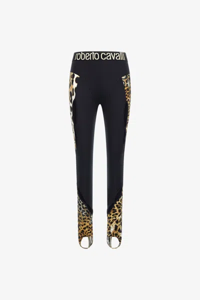Roberto Cavalli Leggings With Jaguar Skin Print In Black