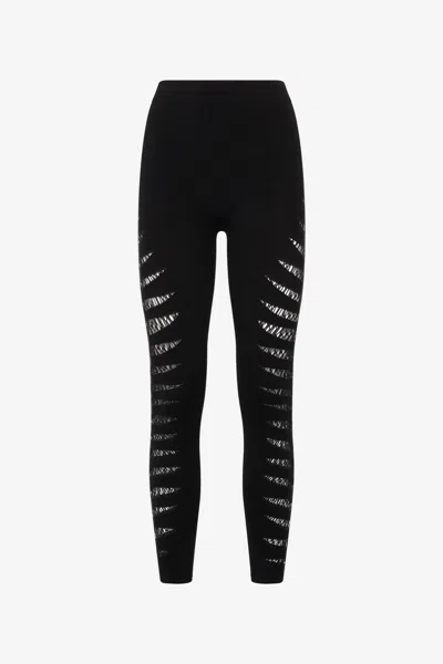 Roberto Cavalli Leggings With Perforated Python Pattern In Black