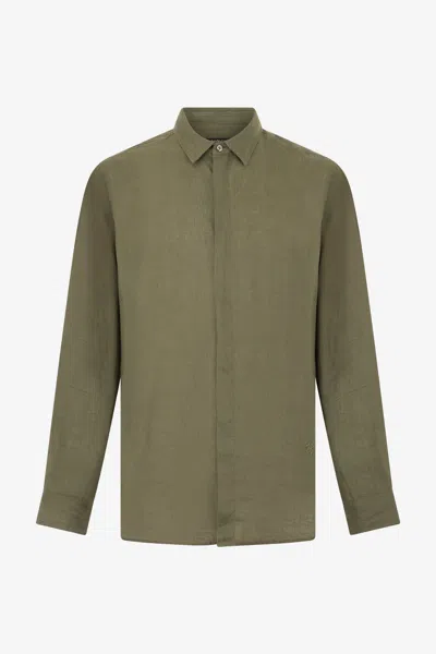 Roberto Cavalli Logo-embroidered Linen Shirt In Green