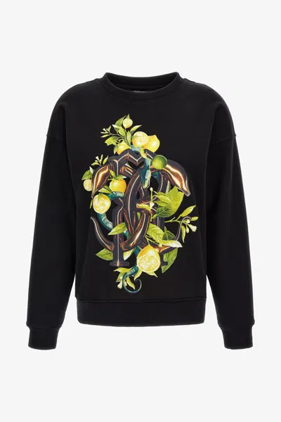 Roberto Cavalli Lemon And Snake Print Sweatshirt In Black