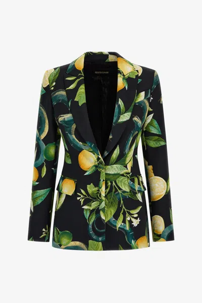 Roberto Cavalli Lemon Print Blazer In Black