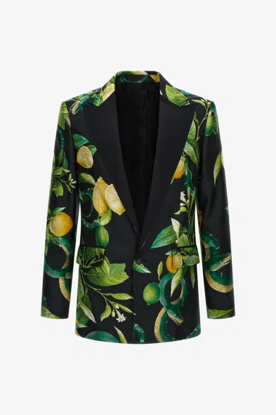 Roberto Cavalli Lemon Print Blazer In Black