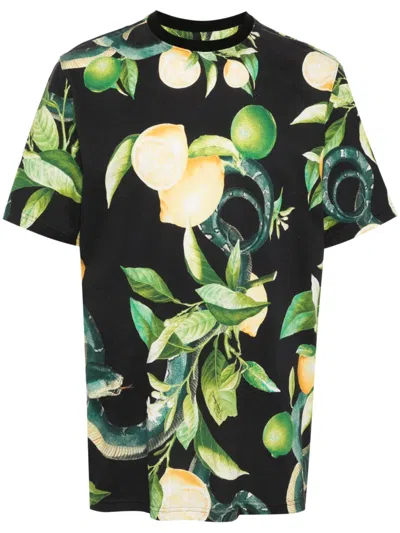 Roberto Cavalli Lemon-print Cotton T-shirt In Black
