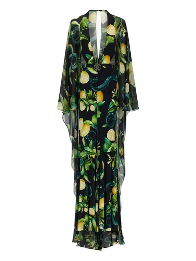 Roberto Cavalli Lemon-print Dress In Green