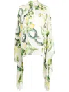 Roberto Cavalli Lemon-print Elongated-sleeve Blouse In Green